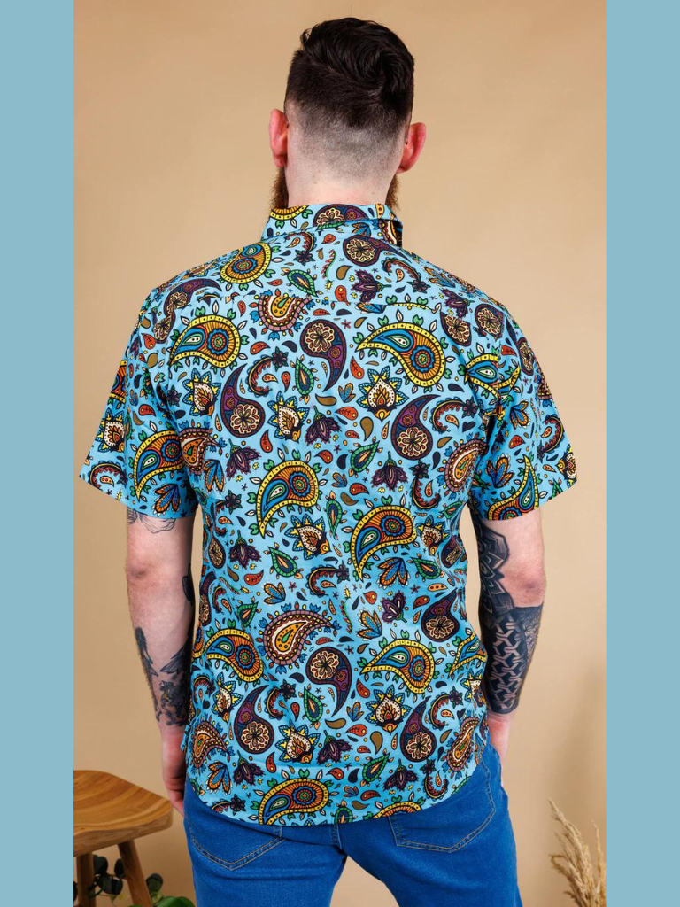 Run &amp; Fly - Sky Blue Paisley Short Sleeve Shirt