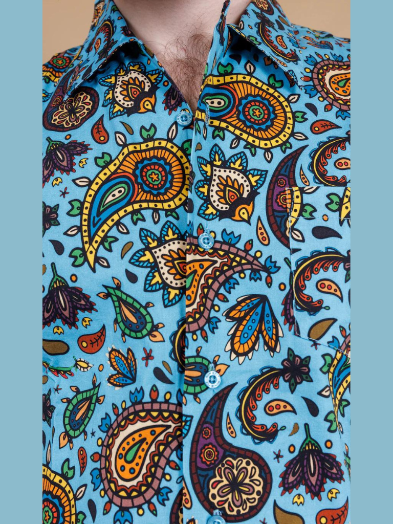 Run &amp; Fly - Sky Blue Paisley Short Sleeve Shirt