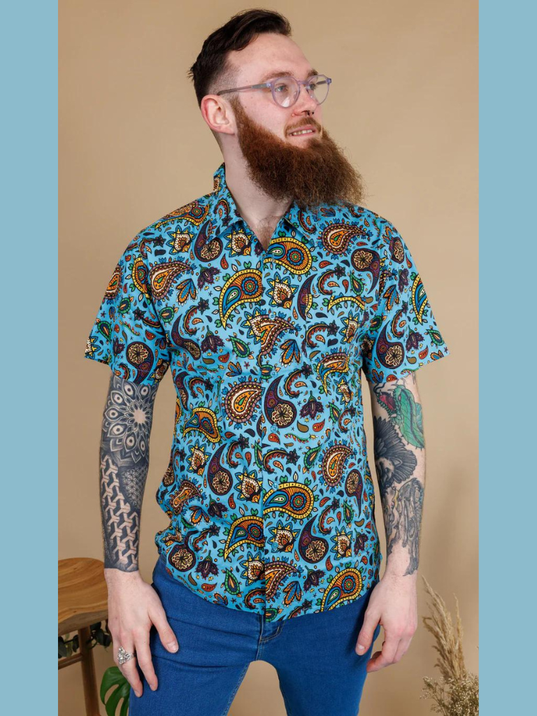 Run &amp; Fly - Sky Blue Paisley Short Sleeve Shirt