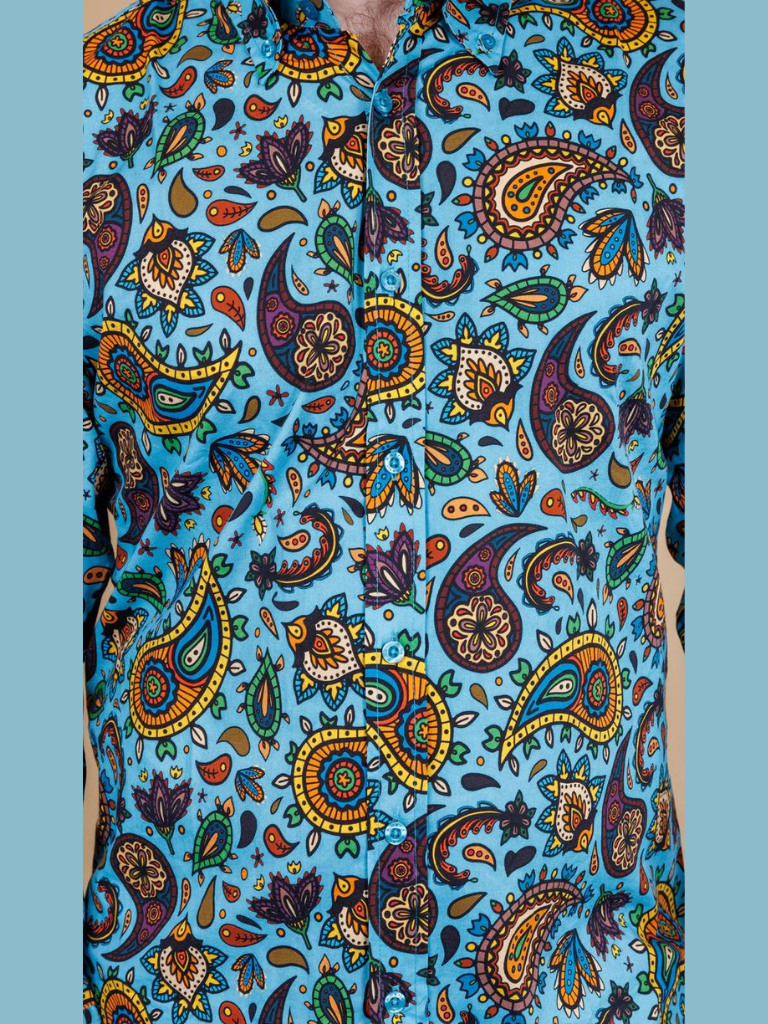 Run &amp; Fly - Sky Blue Paisley Print Long Sleeve Shirt