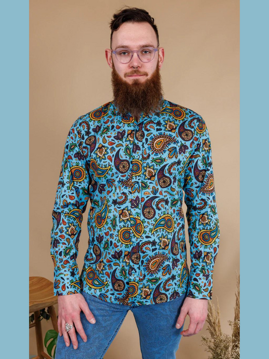 Run &amp; Fly - Sky Blue Paisley Print Long Sleeve Shirt