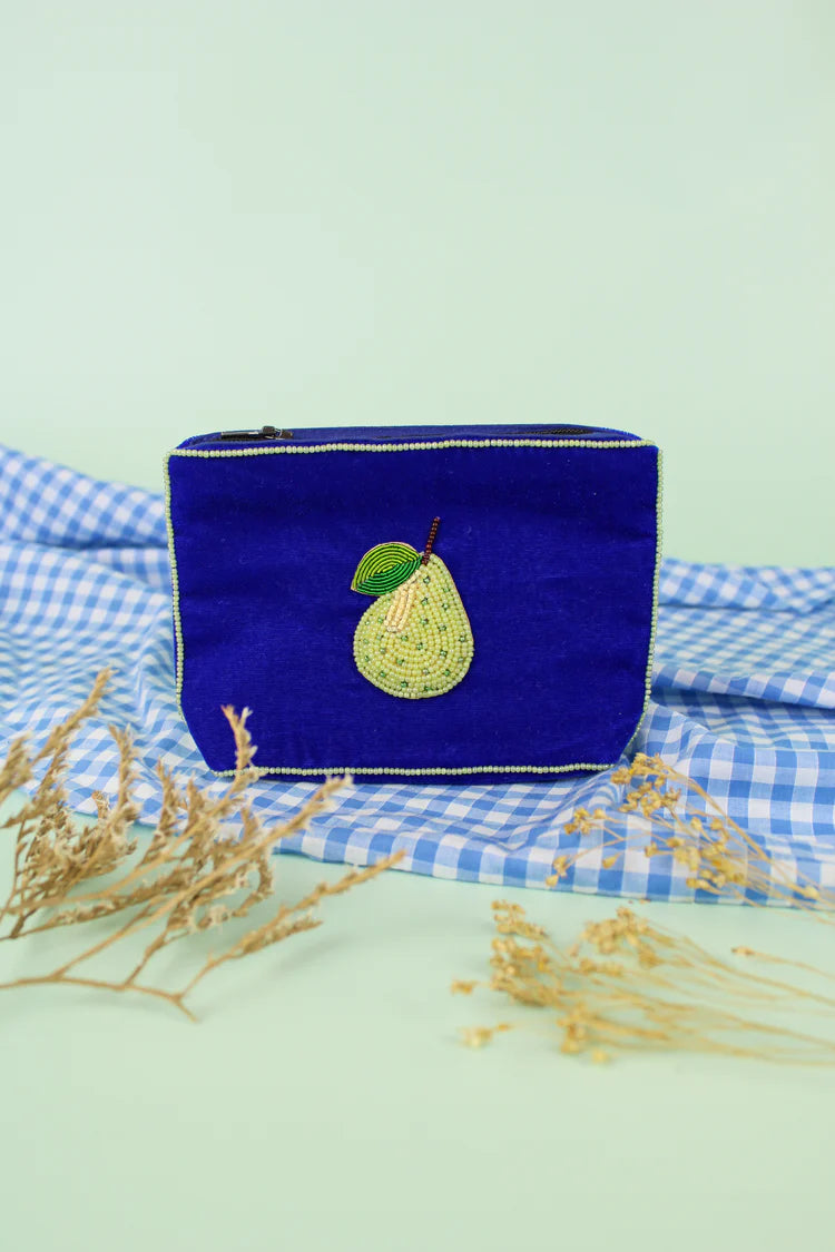 My Doris - Blue Velvet Beaded Pear Coin Purse