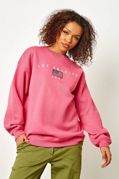 Daisy Street relaxed sweatshirt with los angeles print in pink